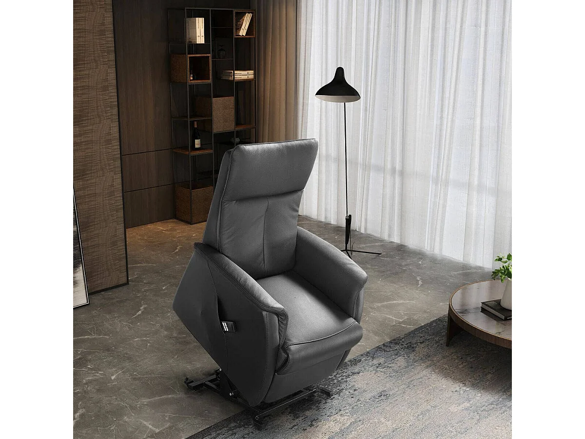 Fauteuil modèle L relax releveur en cuir vachette noir - PLEGAR