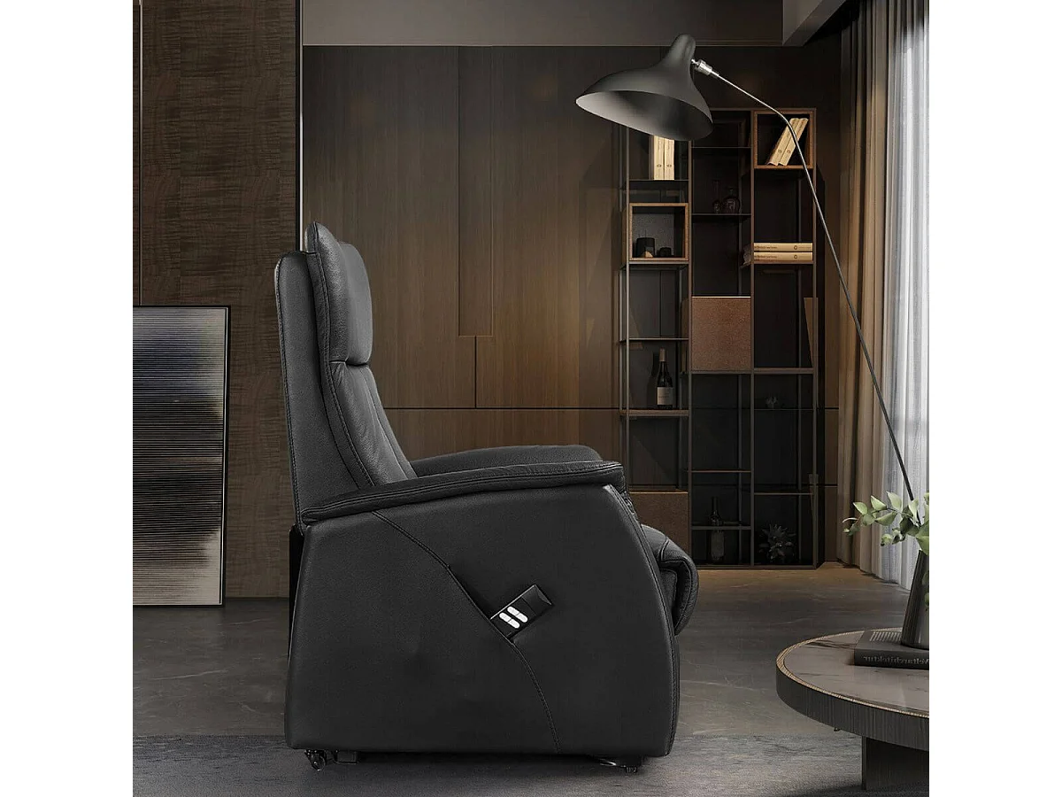 Fauteuil modèle L relax releveur en cuir vachette noir - PLEGAR