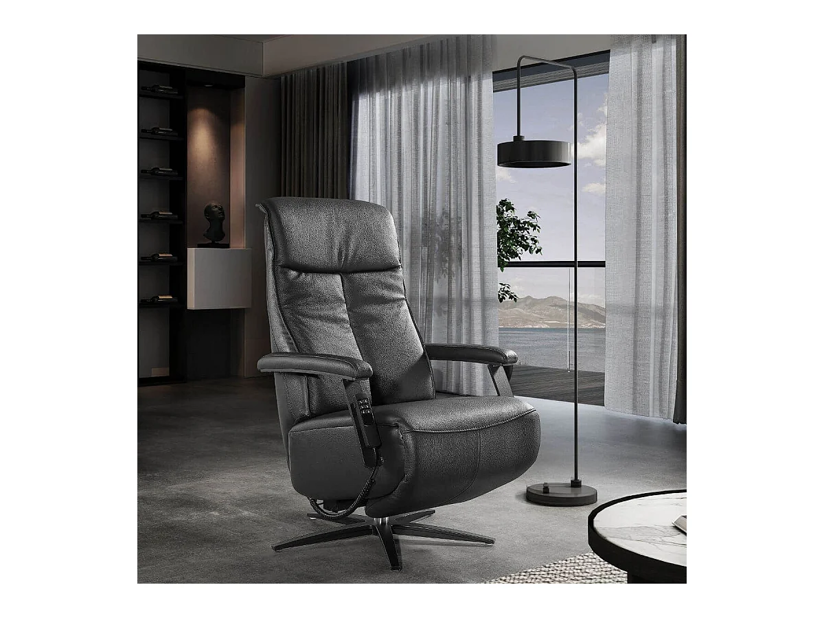 Fauteuil relax pivotant releveur en cuir vachette noir - CENTAURE