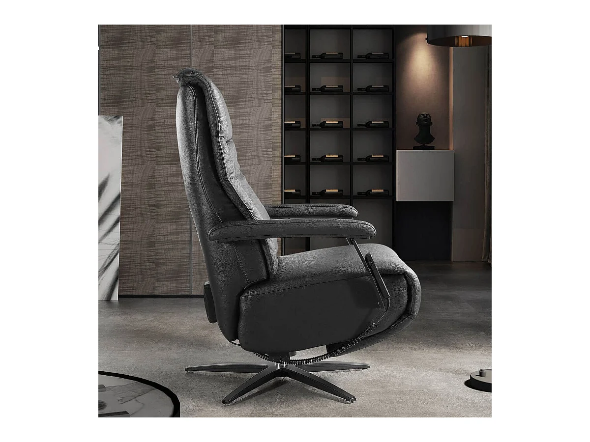Fauteuil relax pivotant releveur en cuir vachette noir - CENTAURE