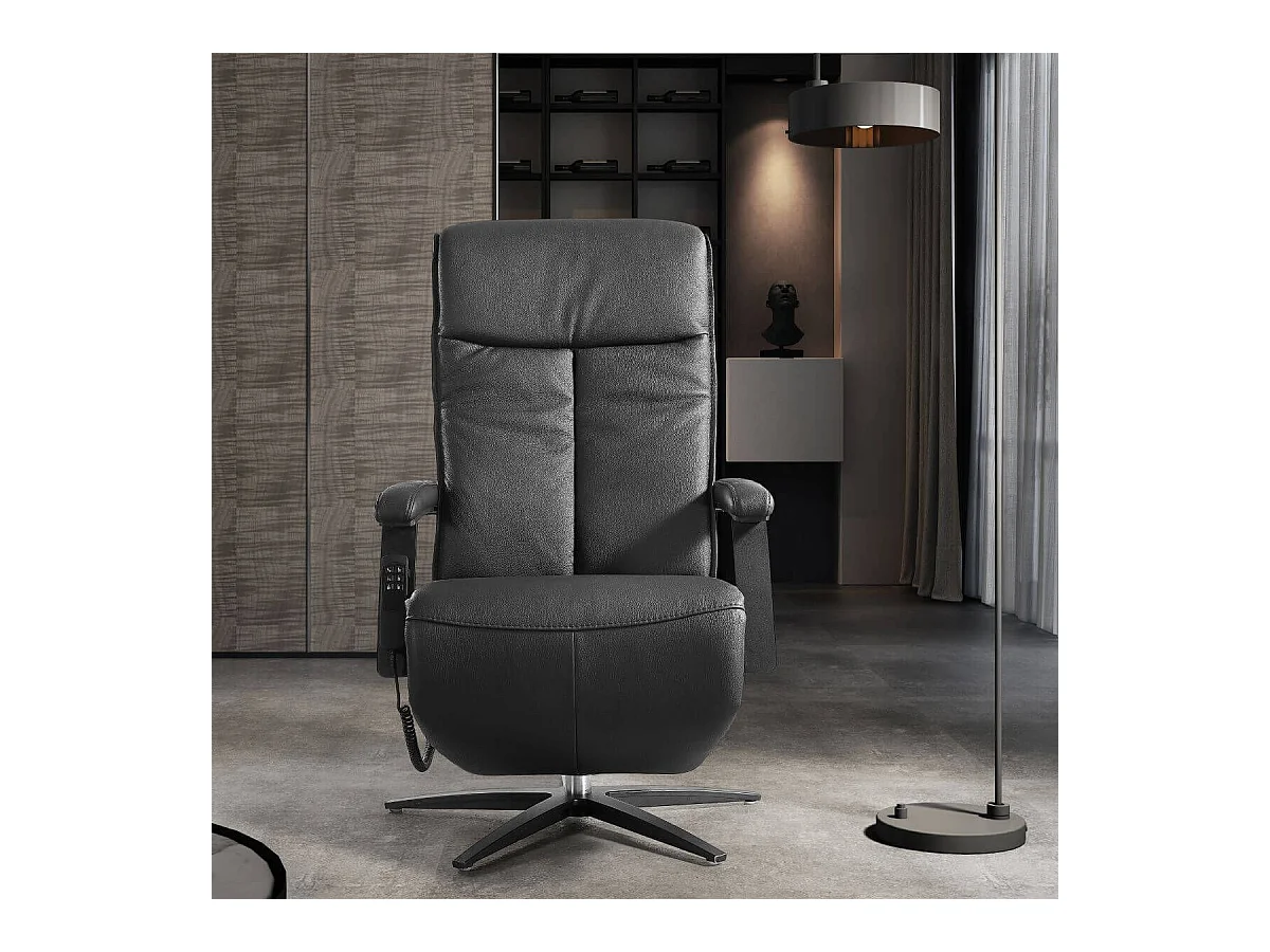 Fauteuil relax pivotant releveur en cuir vachette noir - CENTAURE