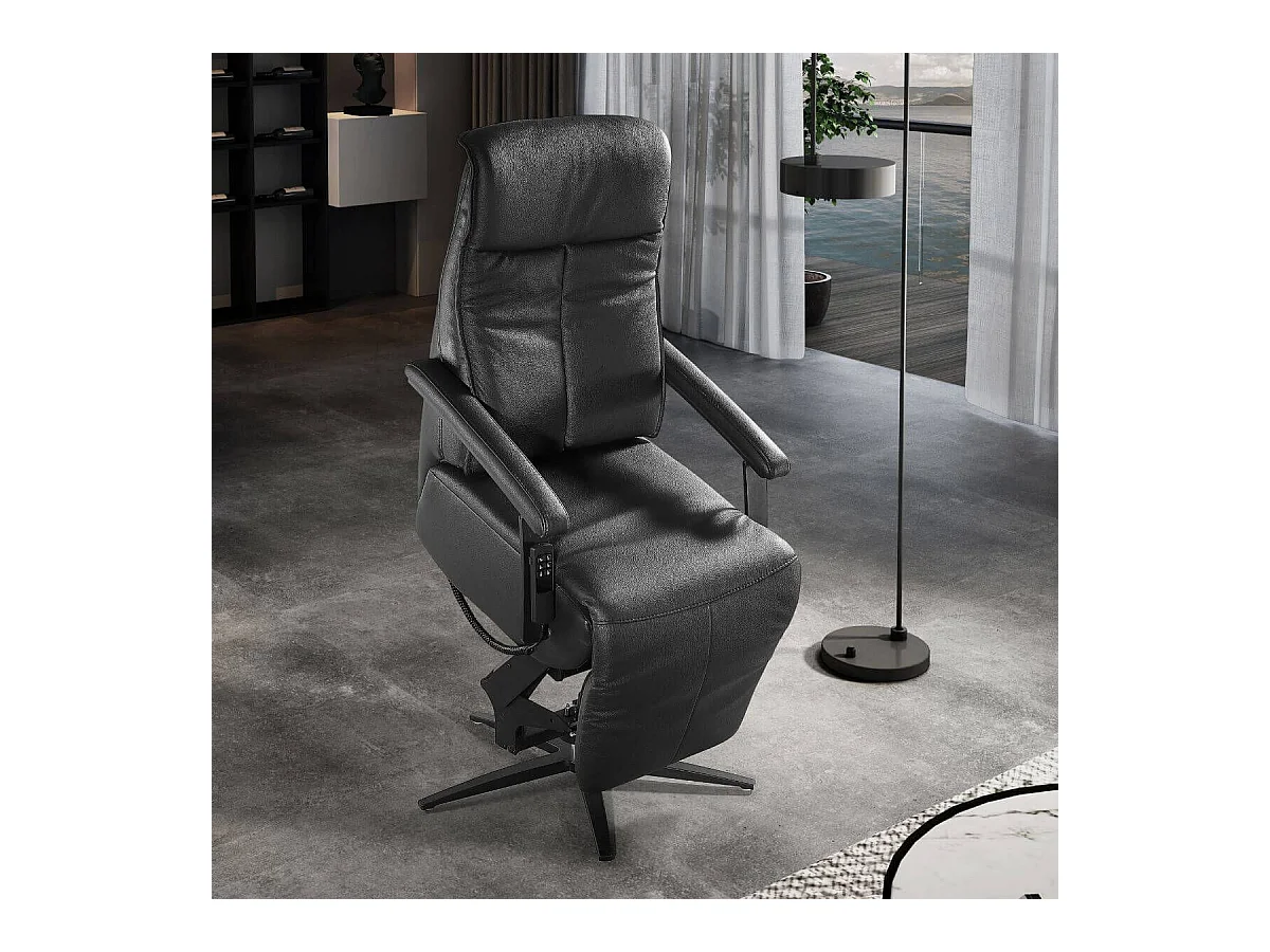 Fauteuil relax pivotant releveur en cuir vachette noir - CENTAURE