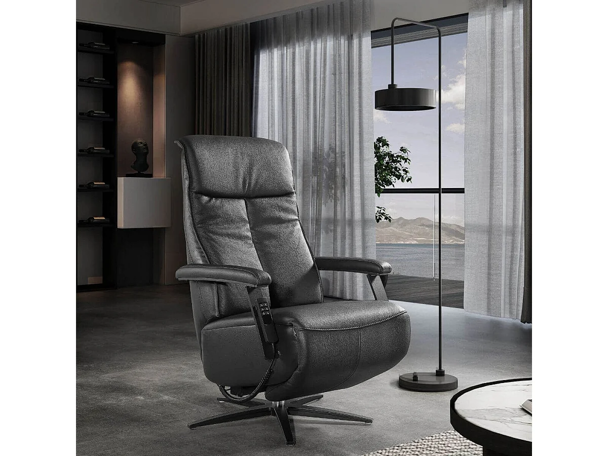 Fauteuil relax pivotant releveur en cuir vachette noir - CENTAURE