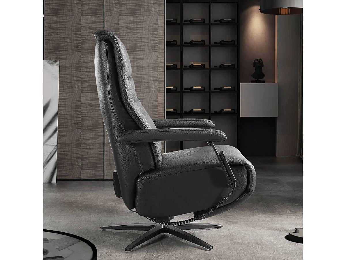 Fauteuil relax pivotant releveur en cuir vachette noir - CENTAURE