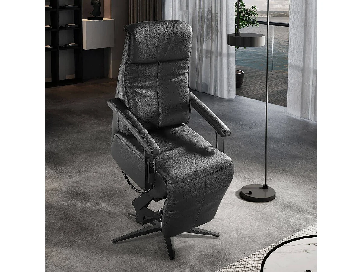 Fauteuil relax pivotant releveur en cuir vachette noir - CENTAURE