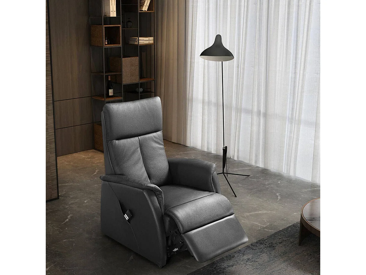 Fauteuil modèle M relax releveur en cuir vachette noir - PLEGAR