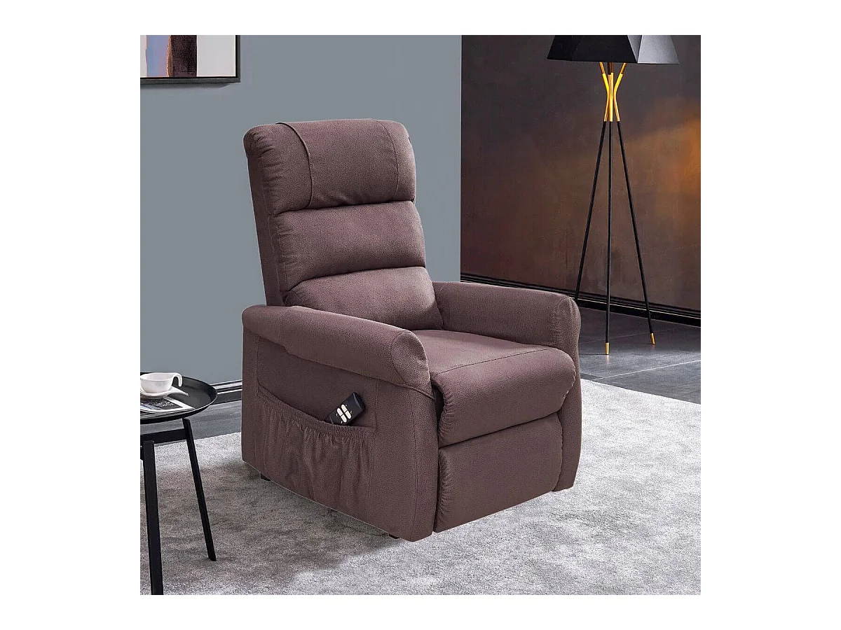 Fauteuil relax releveur tissu polyester imitation cuir brun - ADRIAN