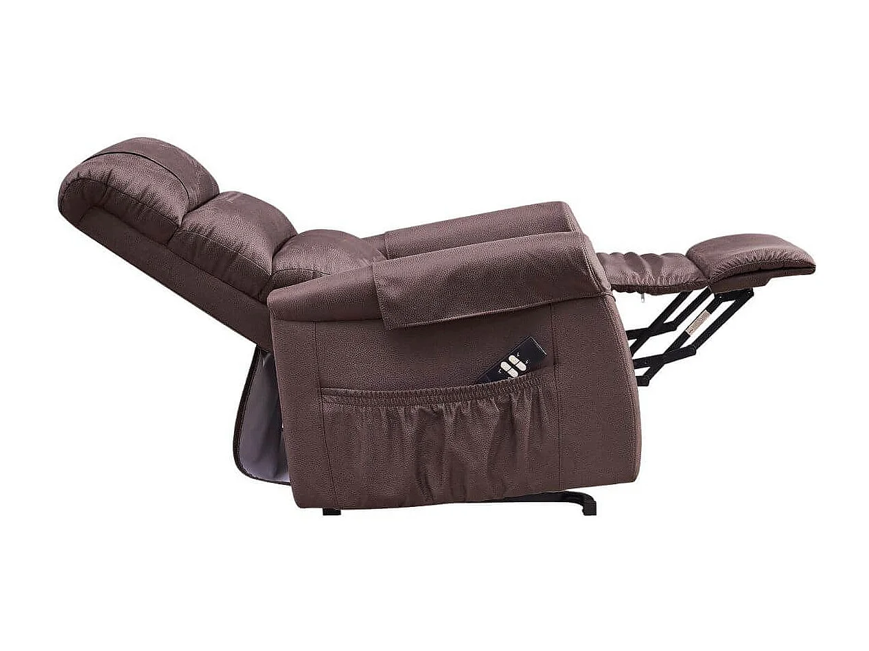 Fauteuil relax releveur tissu polyester imitation cuir brun - ADRIAN