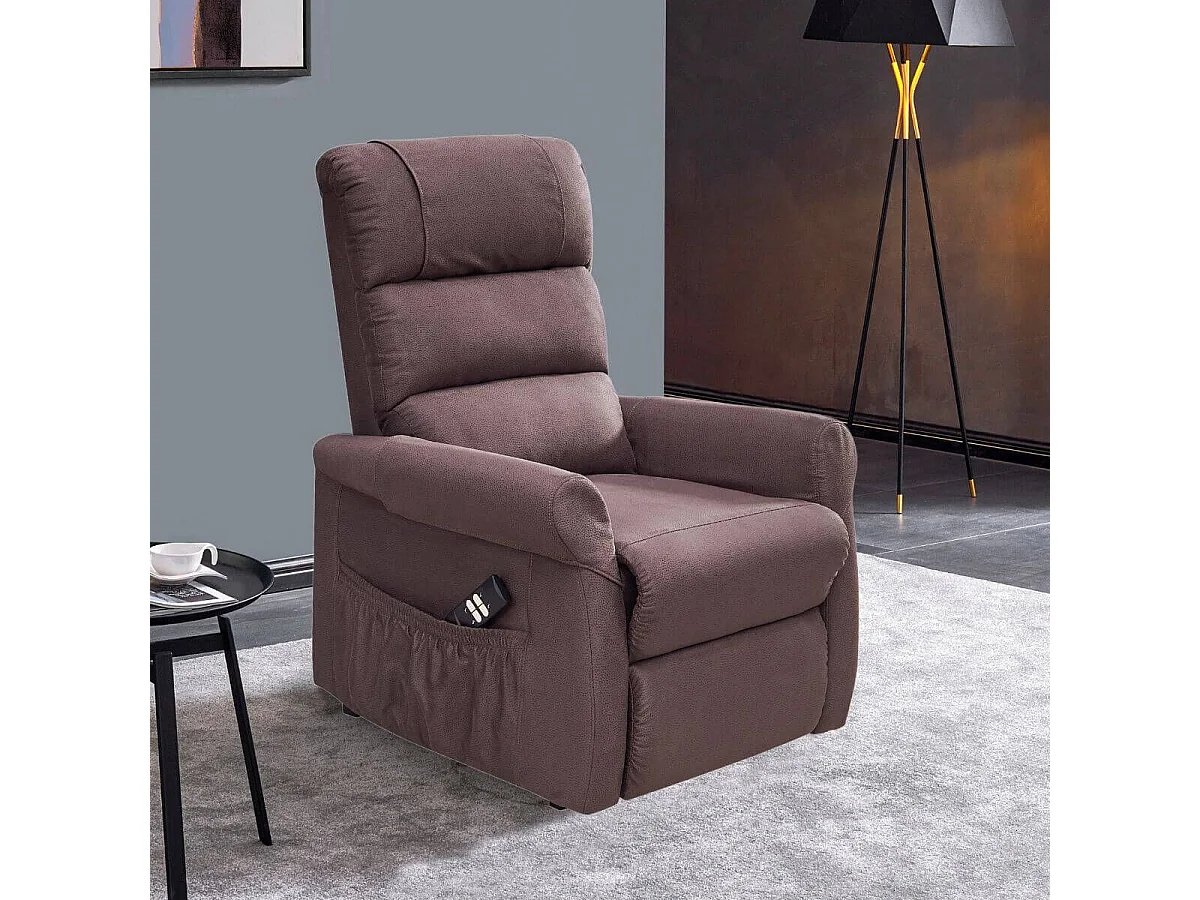 Fauteuil relax releveur tissu polyester imitation cuir brun - ADRIAN