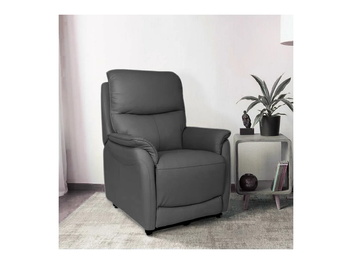 Fauteuil relax releveur en cuir vachette gris anthracite - SULTAN