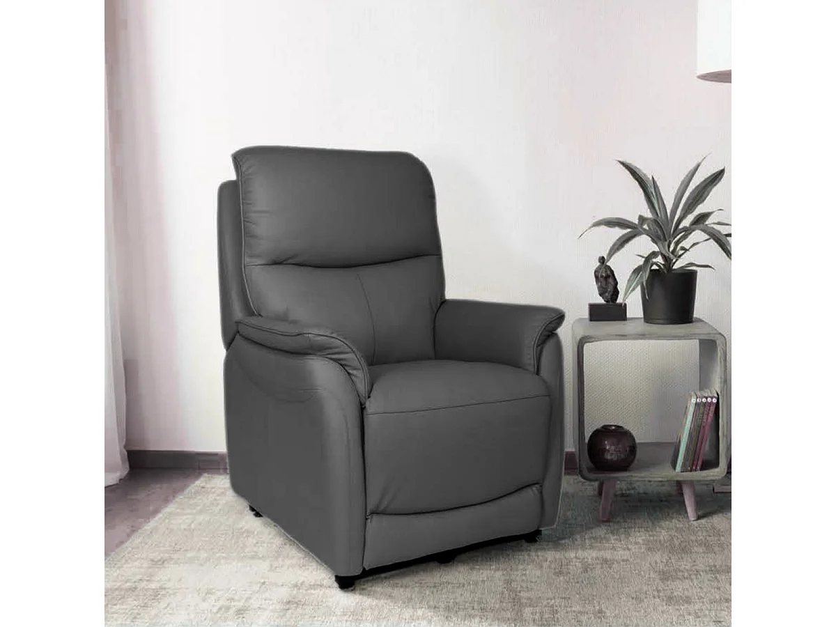 Fauteuil relax releveur en cuir vachette gris anthracite - SULTAN