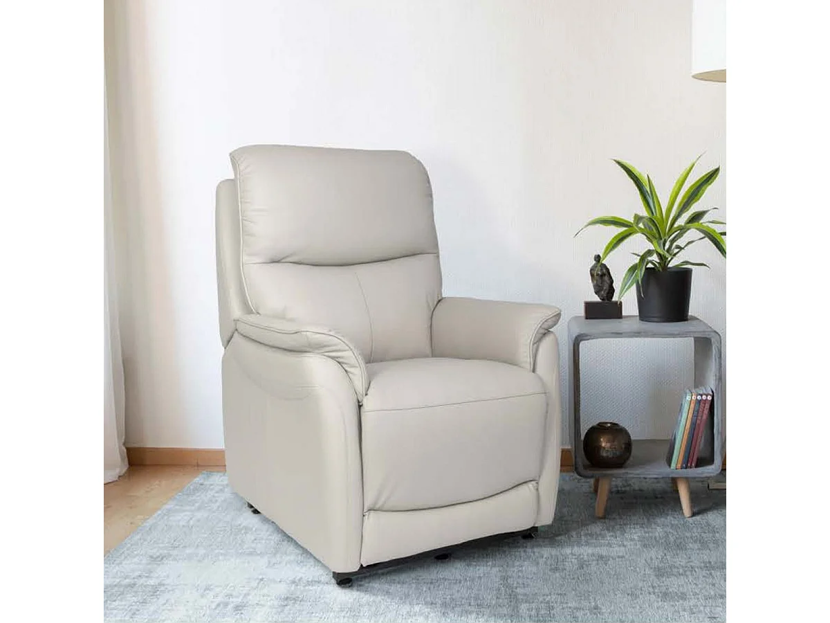 Fauteuil relax releveur en cuir vachette gris clair - SULTAN