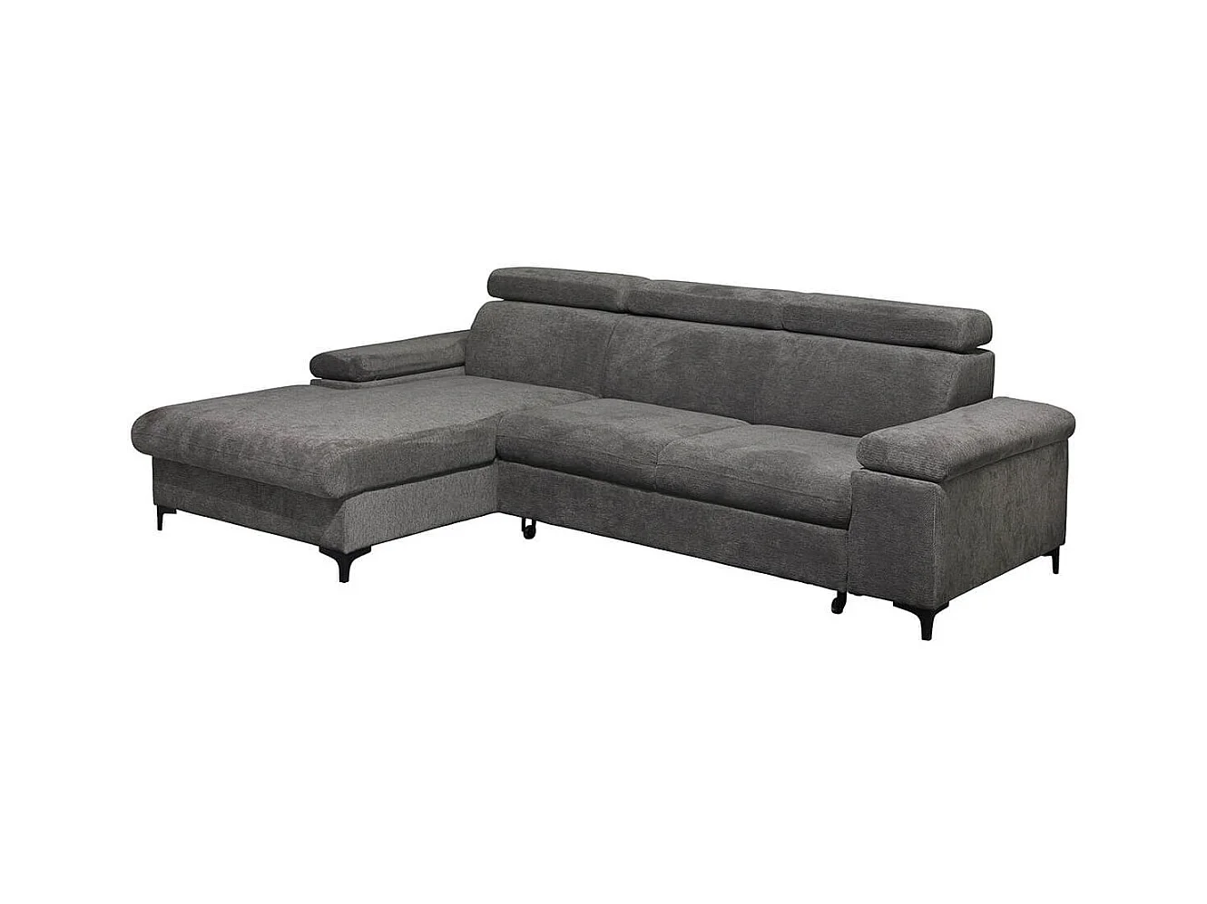 MARCEAU - Canapé Méridienne Gauche 3 Places Convertible Tissu Gris Foncé