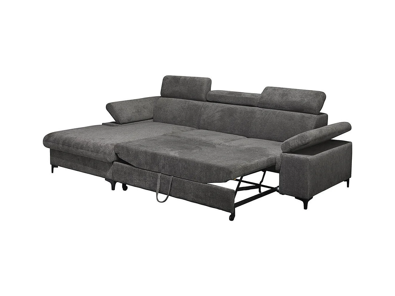 MARCEAU - Canapé Méridienne Gauche 3 Places Convertible Tissu Gris Foncé