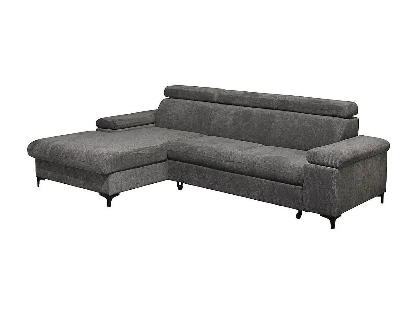 MARCEAU - Canapé Méridienne Gauche 3 Places Convertible Tissu Gris Foncé