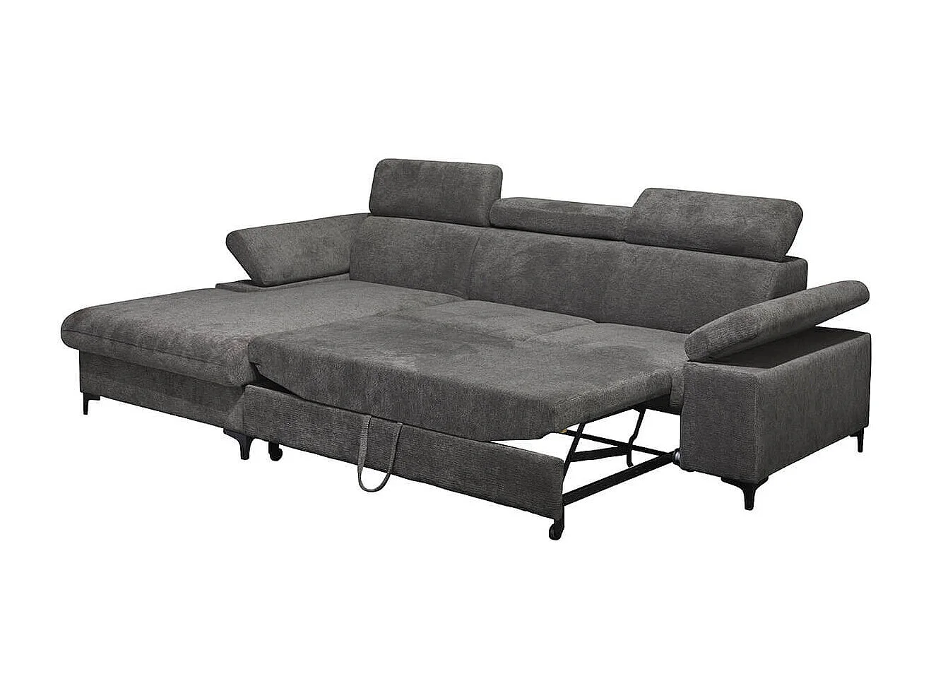 MARCEAU - Canapé Méridienne Gauche 3 Places Convertible Tissu Gris Foncé