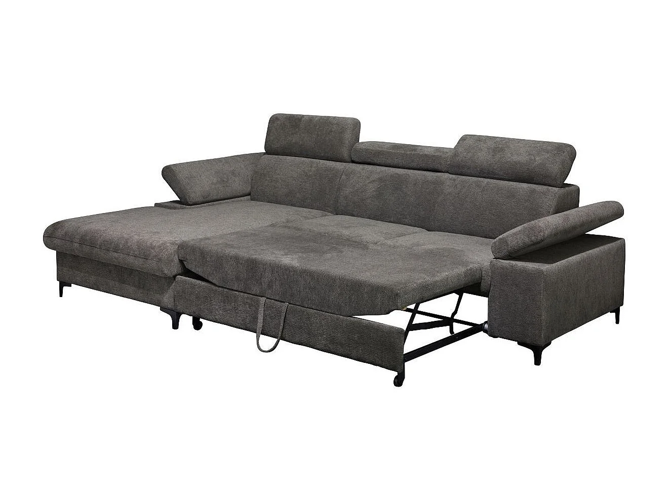 MARCEAU - Canapé Méridienne Gauche 3 Places Convertible Tissu Gris Foncé