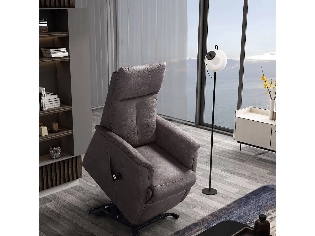 Fauteuil modèle S relax releveur tissu polyester imitation cuir gris-brun marbré - PLEGAR