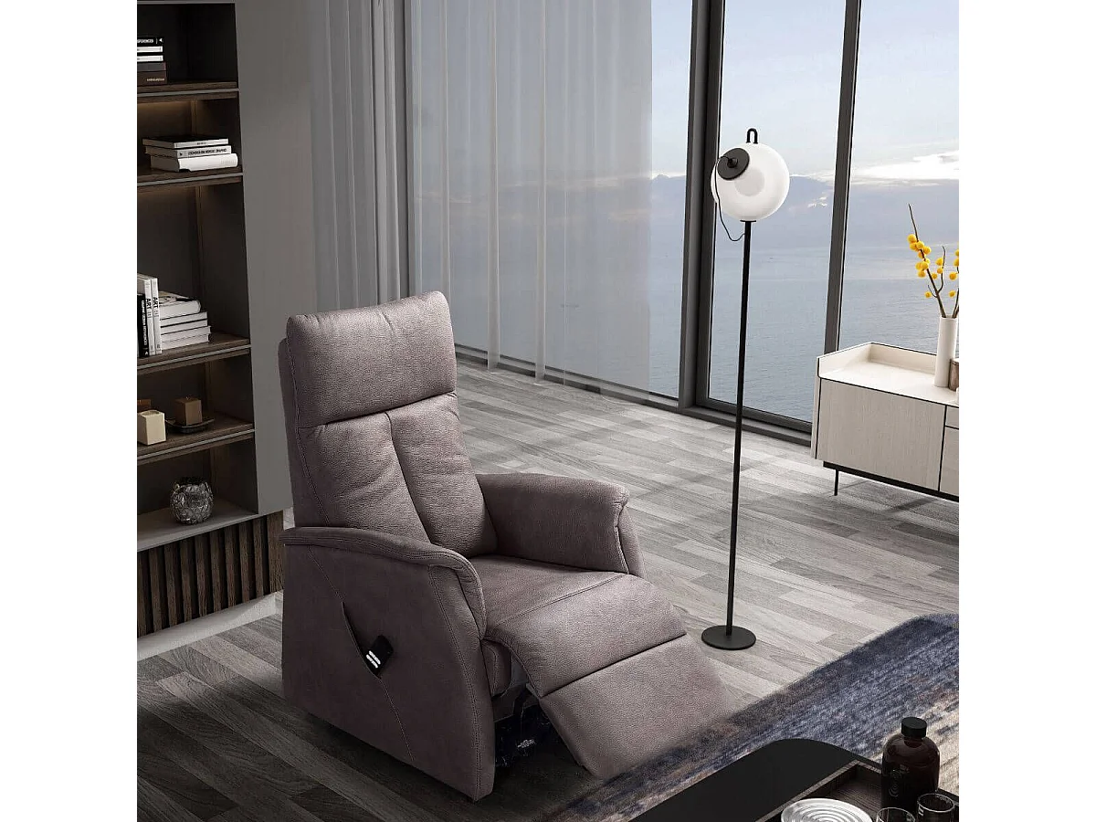 Fauteuil modèle S relax releveur tissu polyester imitation cuir gris-brun marbré - PLEGAR