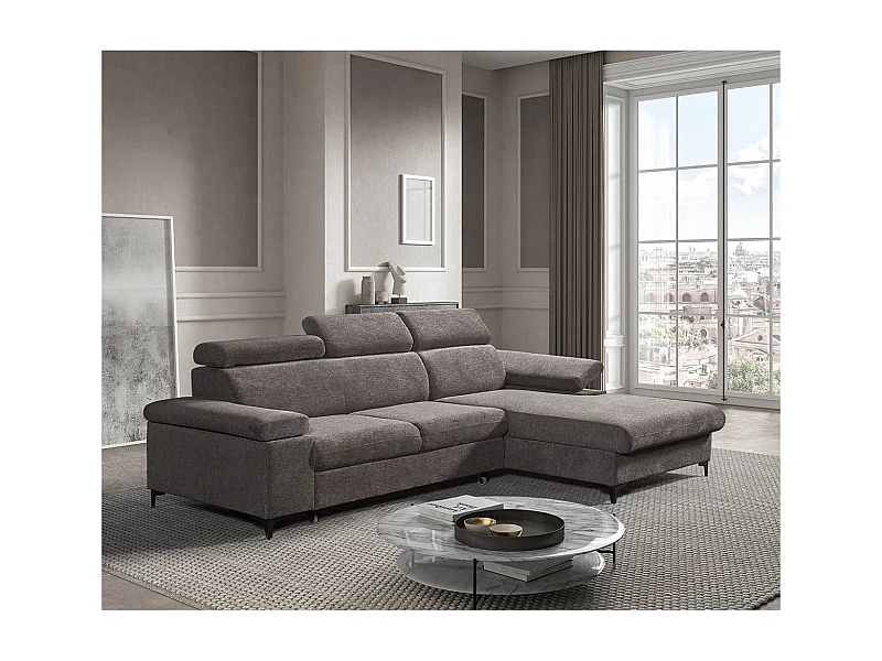 MARCEAU - Canapé Méridienne Droite 3 Places Convertible Tissu Gris Foncé