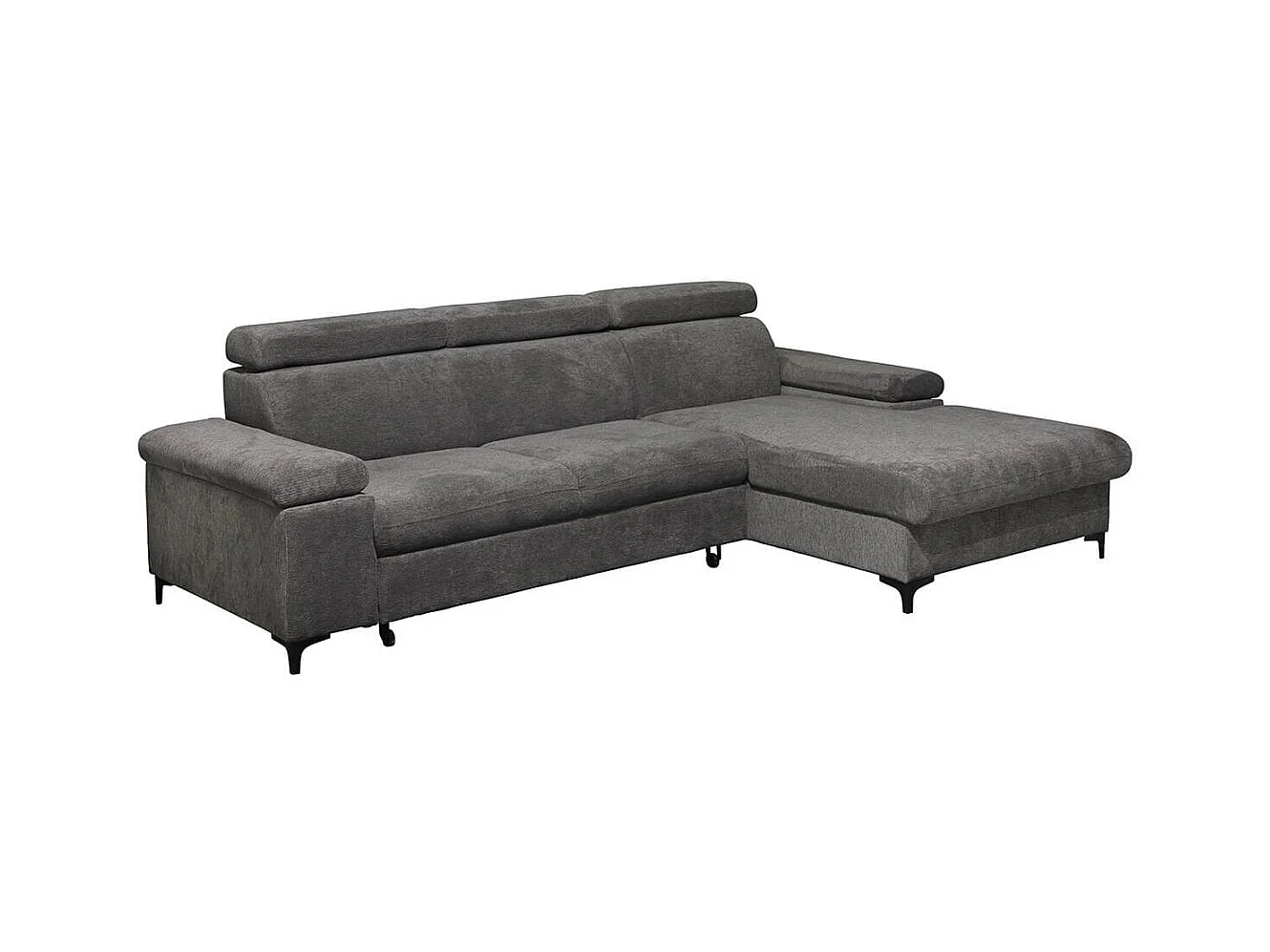 MARCEAU - Canapé Méridienne Droite 3 Places Convertible Tissu Gris Foncé
