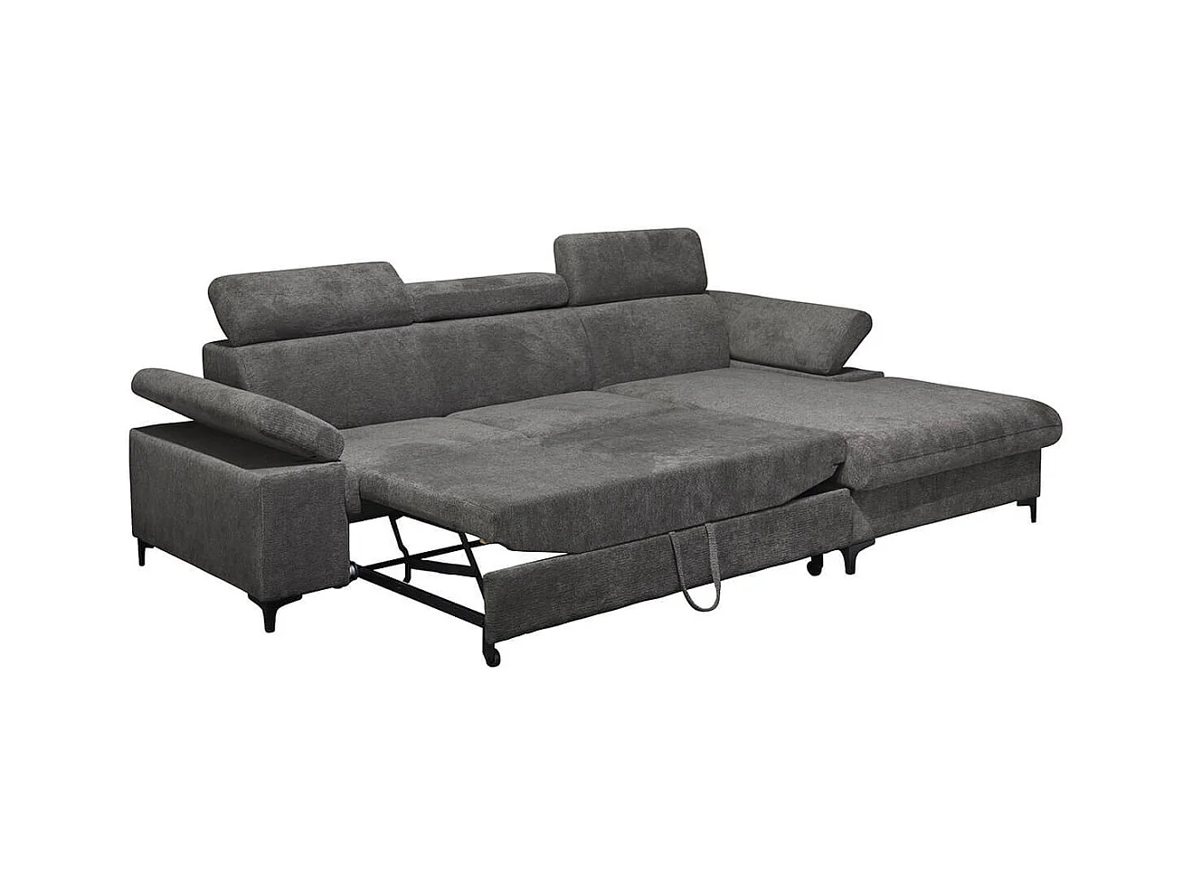 MARCEAU - Canapé Méridienne Droite 3 Places Convertible Tissu Gris Foncé