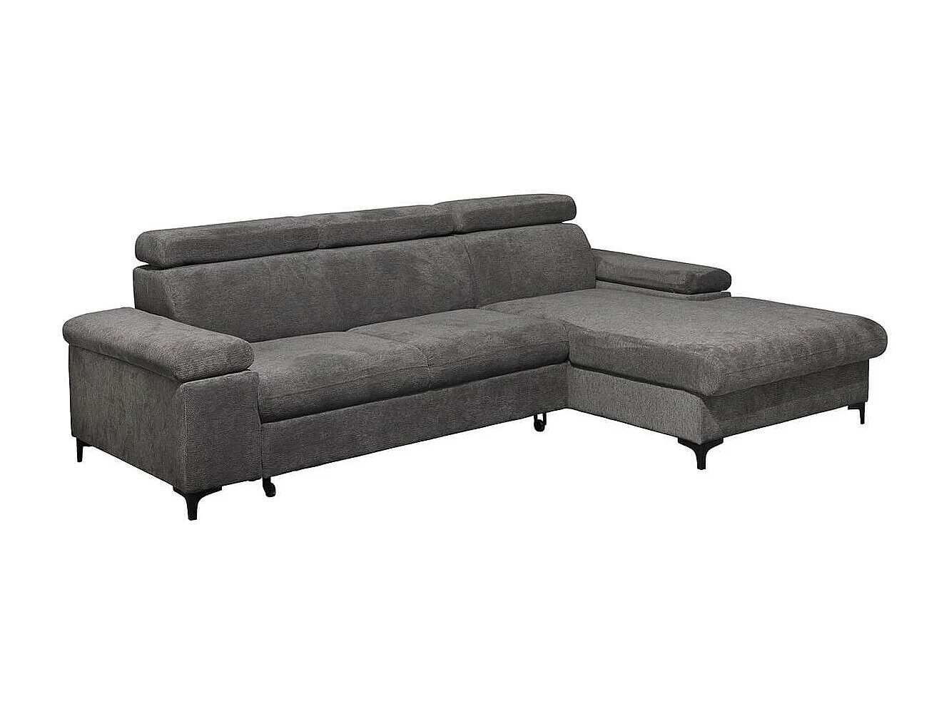 MARCEAU - Canapé Méridienne Droite 3 Places Convertible Tissu Gris Foncé