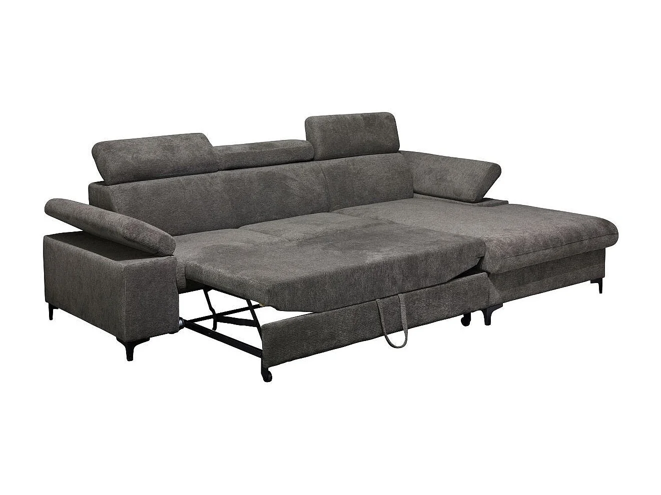 MARCEAU - Canapé Méridienne Droite 3 Places Convertible Tissu Gris Foncé