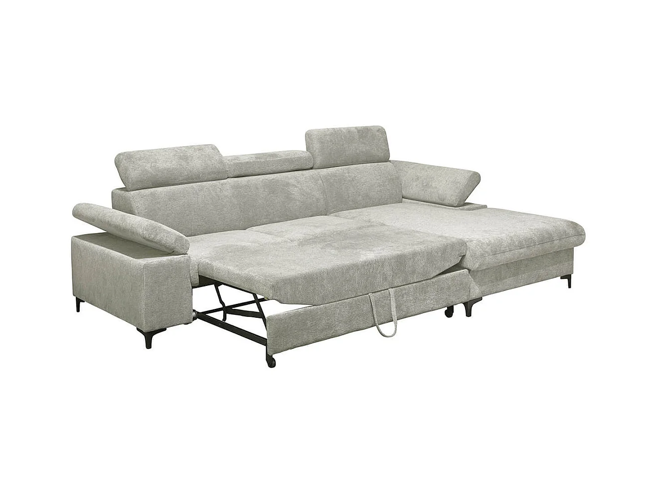 MARCEAU - Canapé Méridienne Droite 3 Places Convertible Tissu Beige