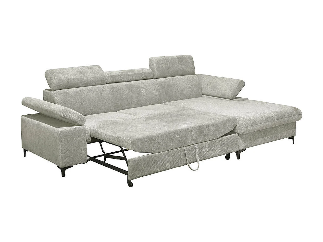 MARCEAU - Canapé Méridienne Droite 3 Places Convertible Tissu Beige