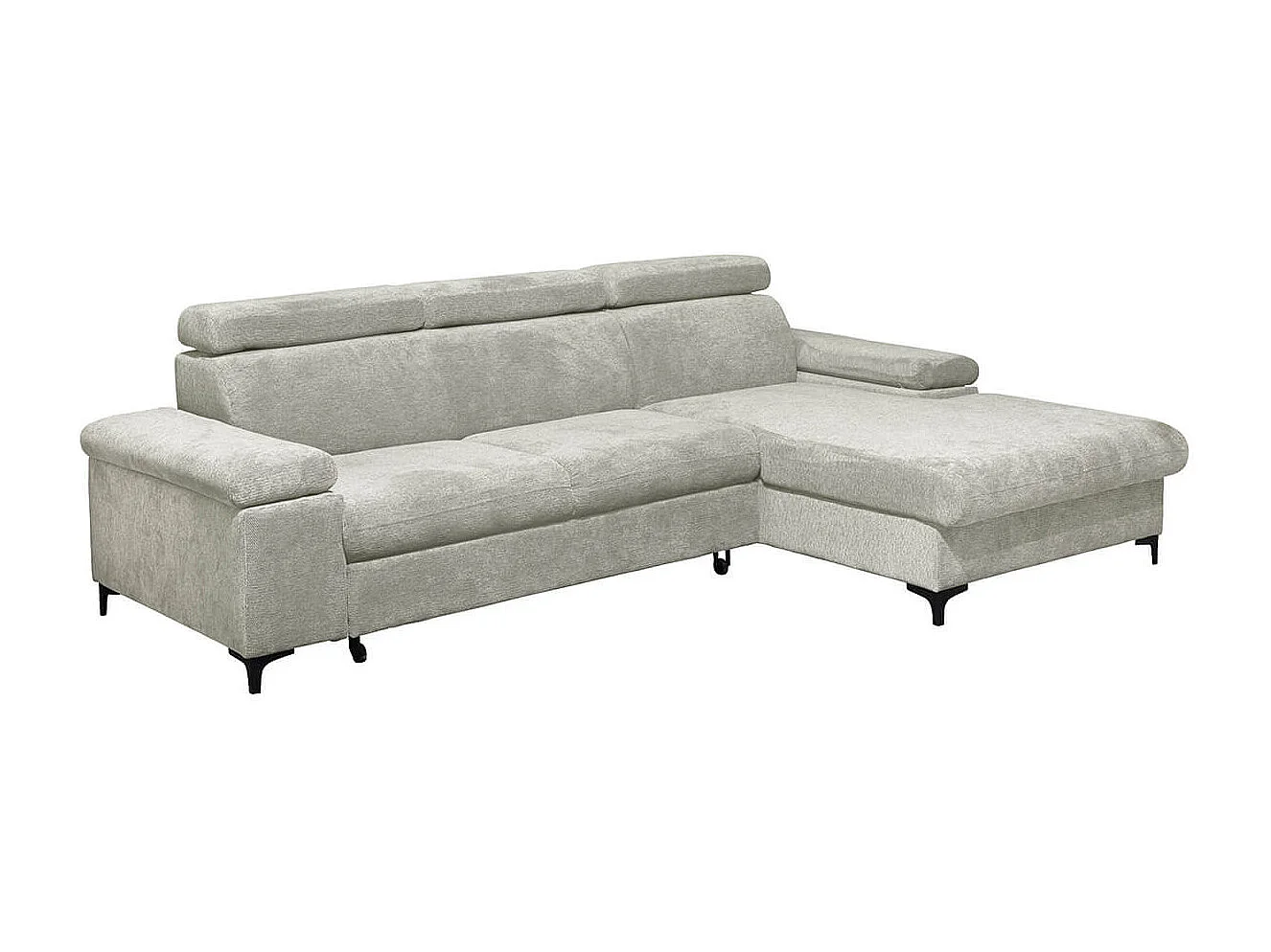 MARCEAU - Canapé Méridienne Droite 3 Places Convertible Tissu Beige