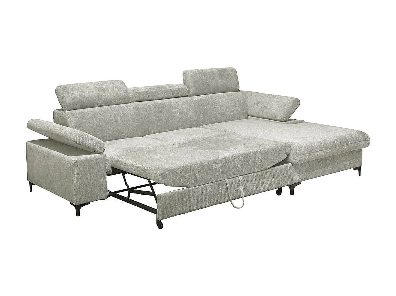 MARCEAU - Canapé Méridienne Droite 3 Places Convertible Tissu Beige