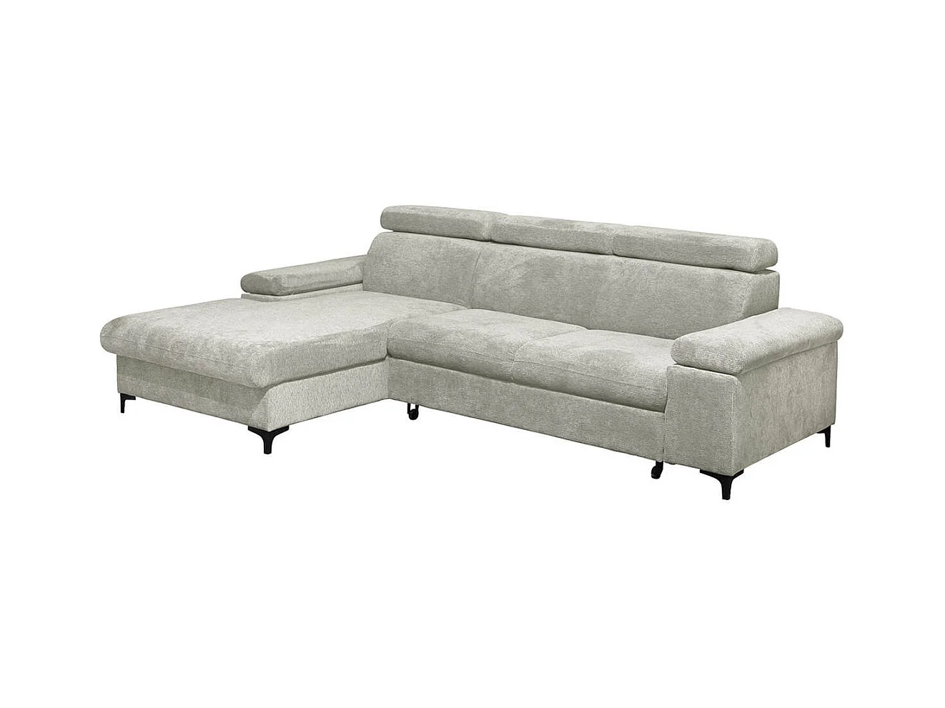 MARCEAU - Canapé Méridienne Gauche 3 Places Convertible Tissu Beige