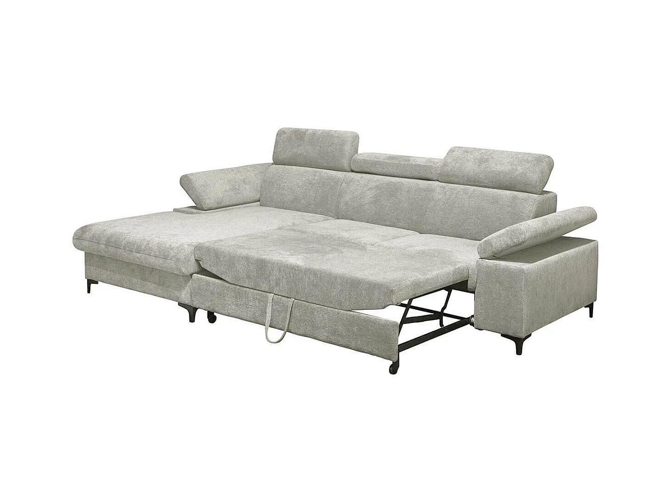 MARCEAU - Canapé Méridienne Gauche 3 Places Convertible Tissu Beige