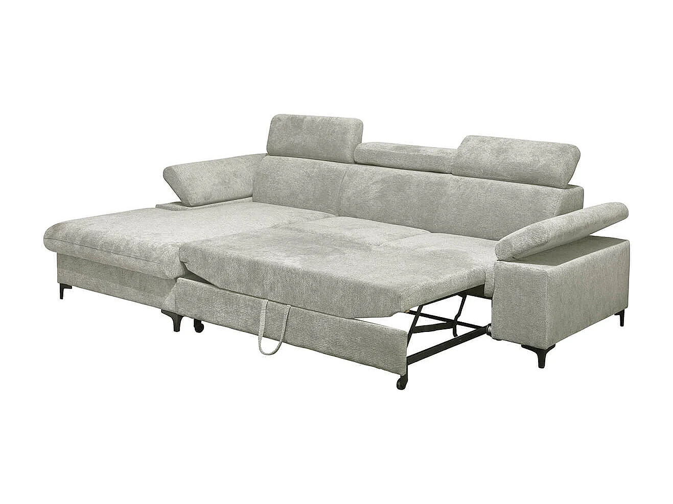 MARCEAU - Canapé Méridienne Gauche 3 Places Convertible Tissu Beige