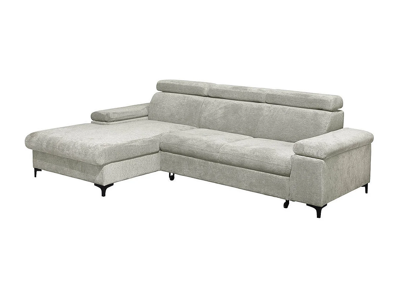 MARCEAU - Canapé Méridienne Gauche 3 Places Convertible Tissu Beige