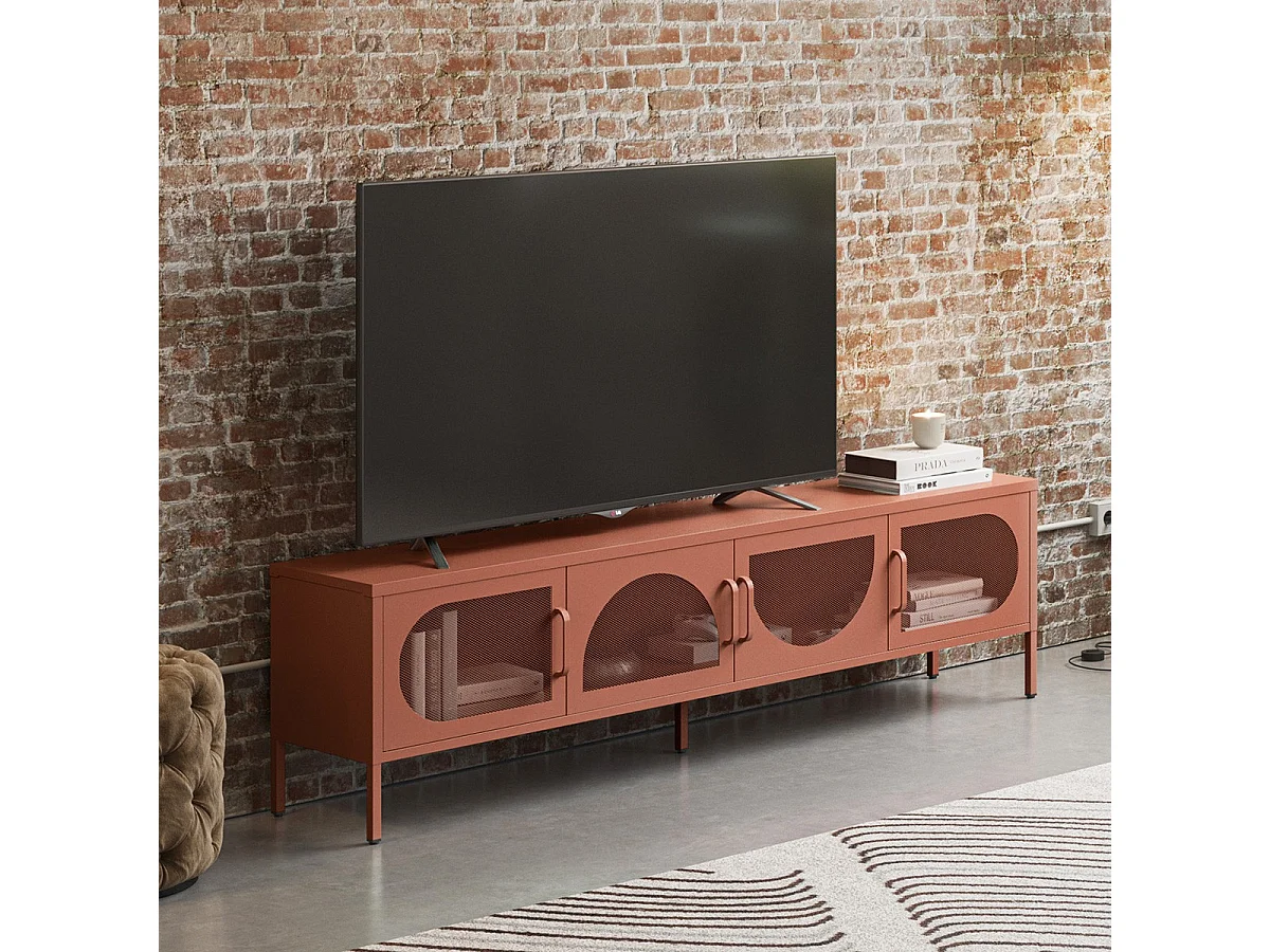 Meuble TV 4 portes en métal terracotta 180 cm - Inoa