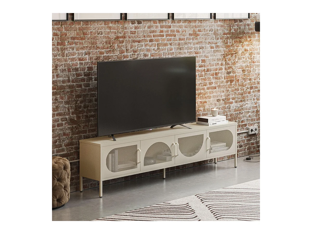 Meuble TV 4 portes en métal beige 180 cm - Inoa