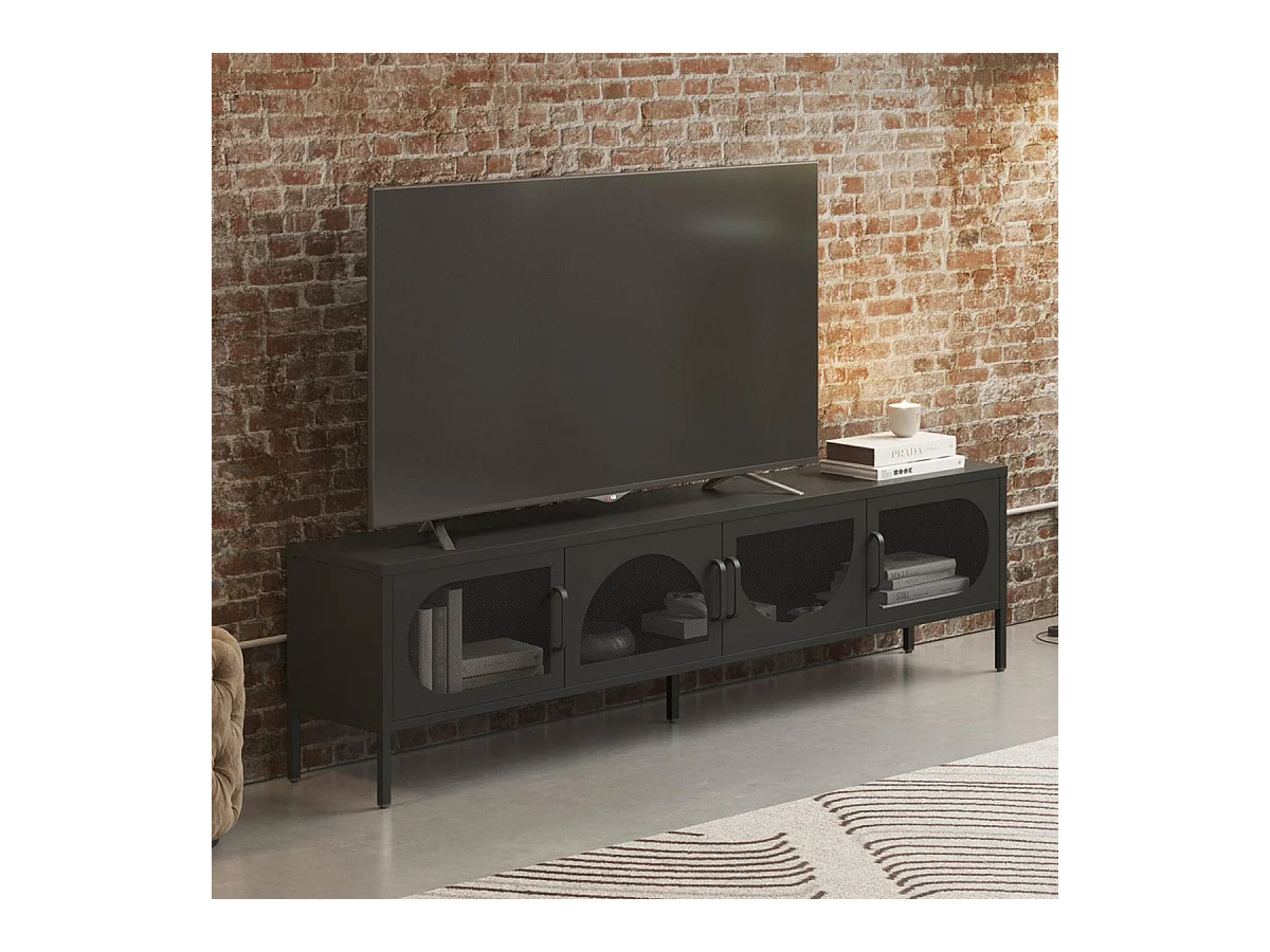 Meuble TV 4 portes en métal noir 180 cm - Inoa