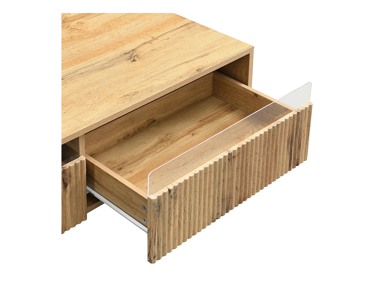 Table basse moderne 110x50x40cm - avec éclairage LED - 2 tiroirs - Naturel