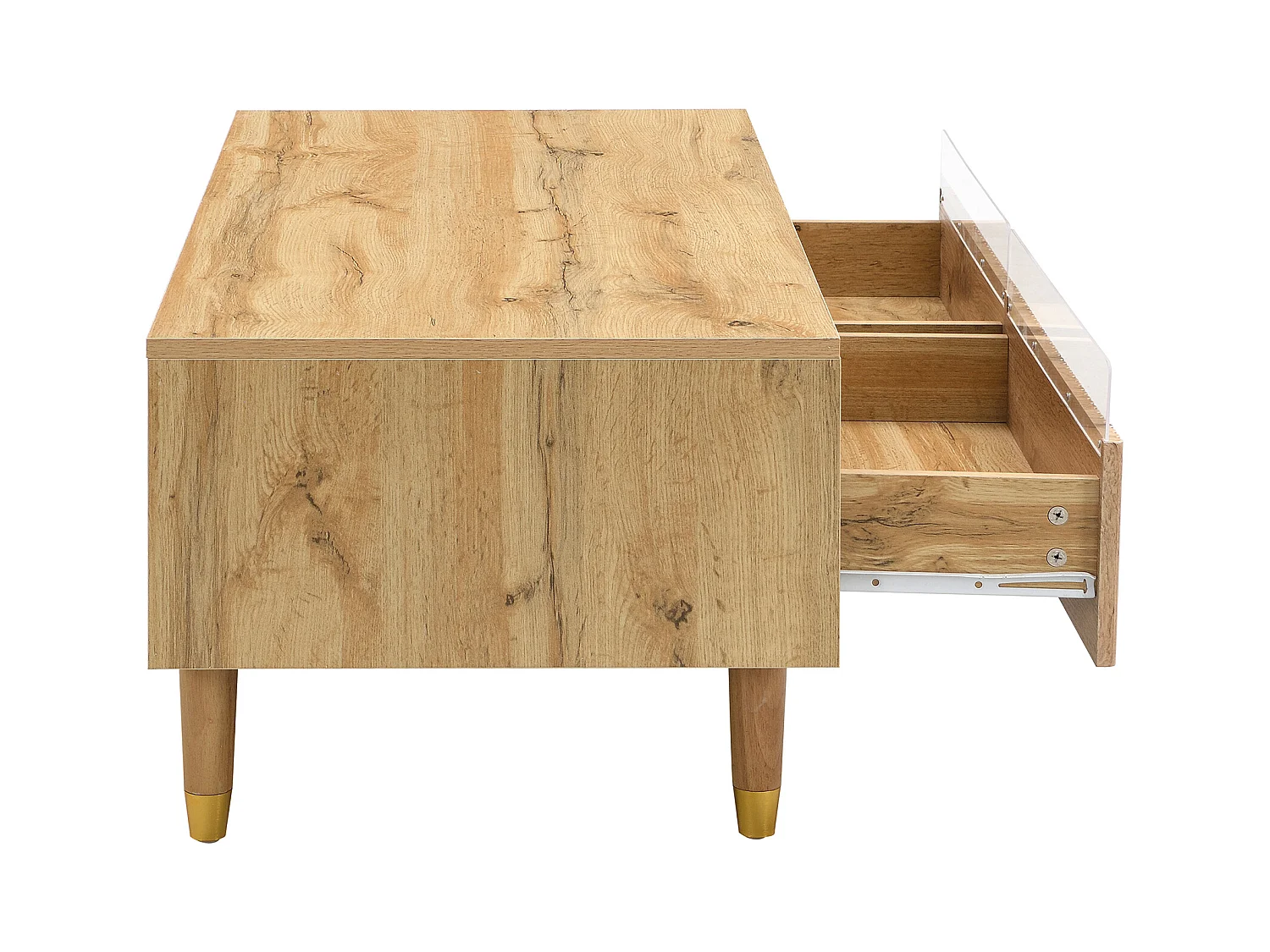 Table basse moderne 110x50x40cm - avec éclairage LED - 2 tiroirs - Naturel