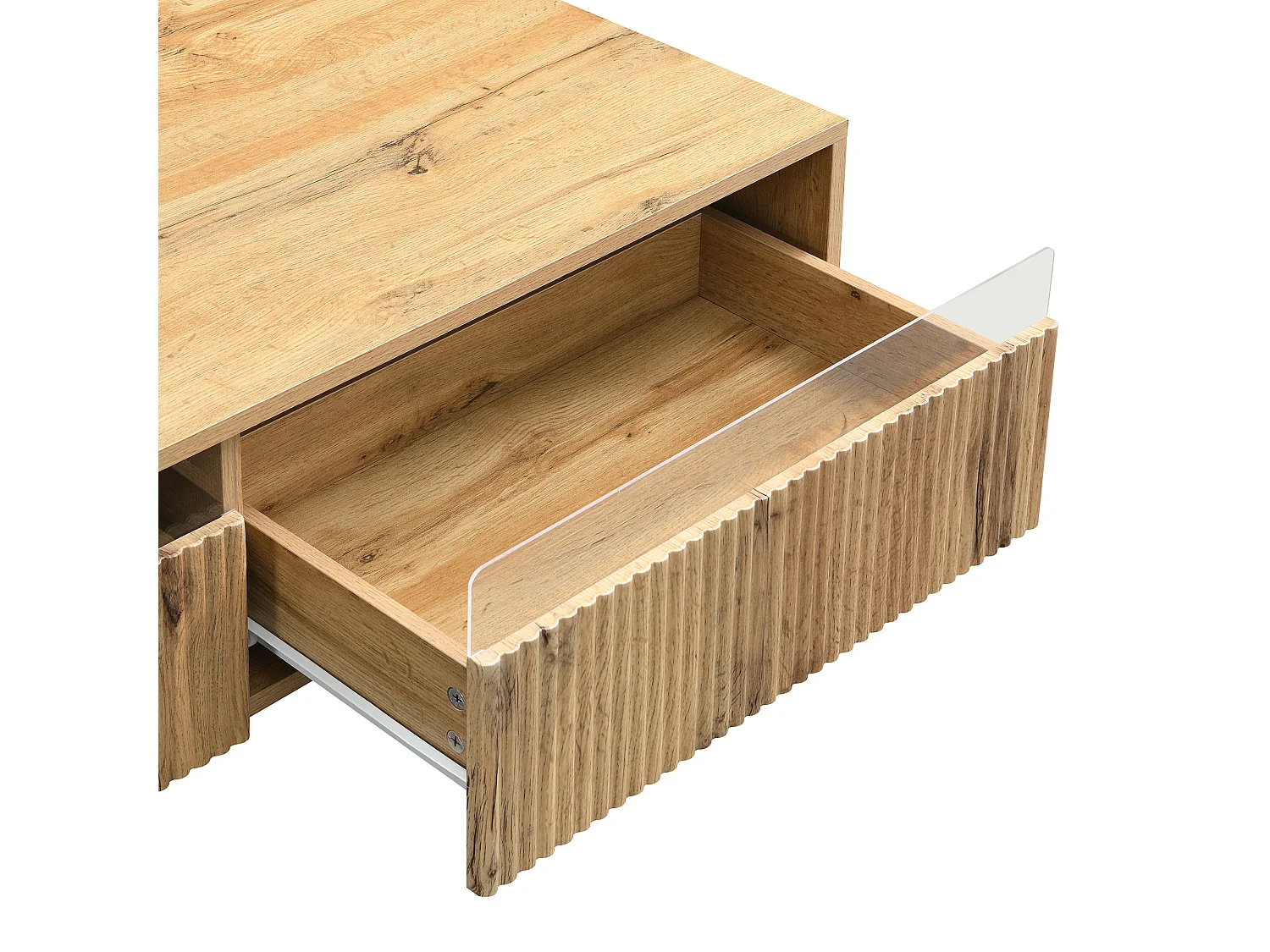 Moderner Couchtisch 110×50×40 cm - mit LED-Beleuchtung - 2 Schubladen - natur