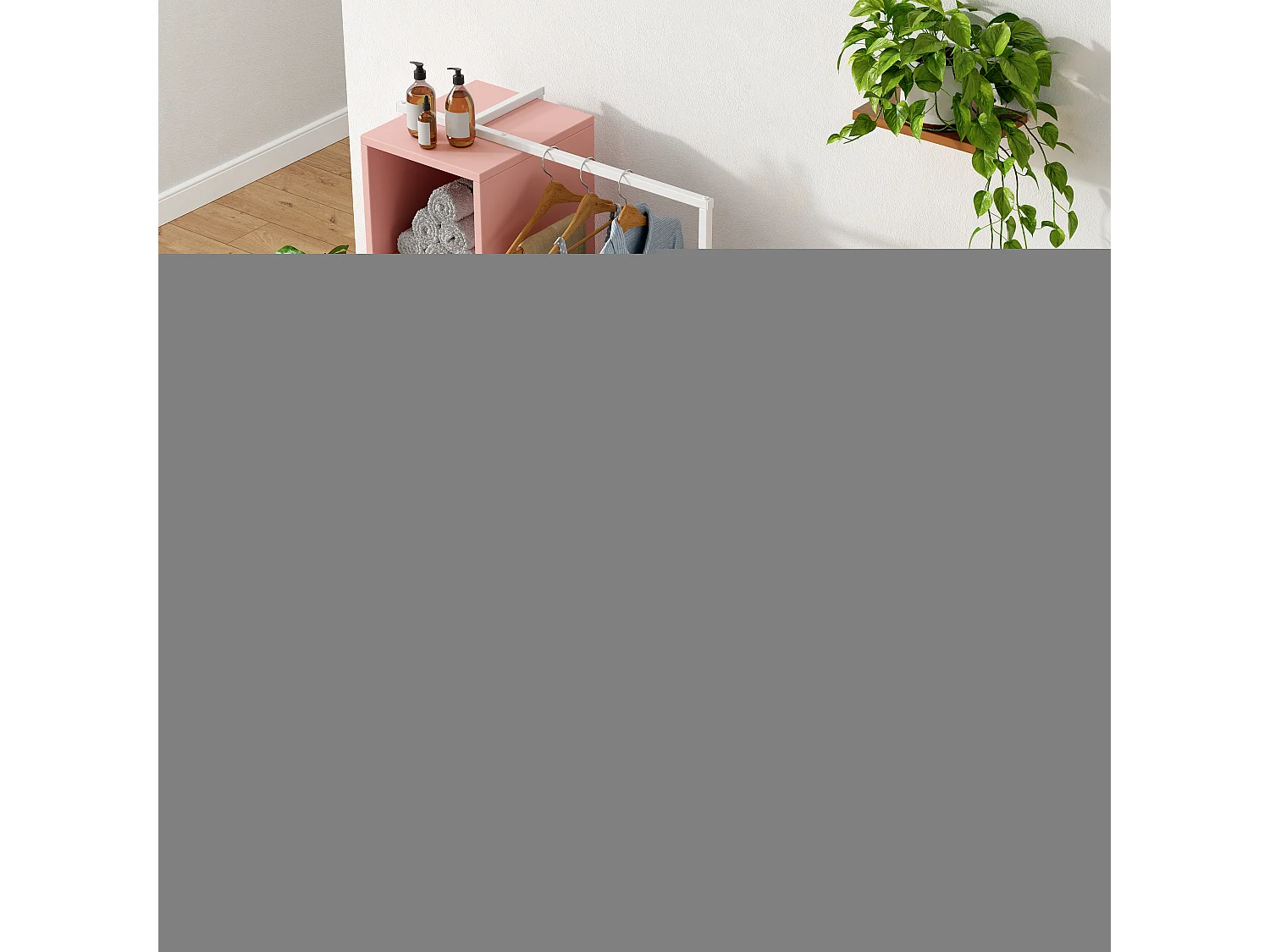 Commode multifonctionnel - 4 tiroirs +3 compartiments ouverts + tringle à vêtements - Rose