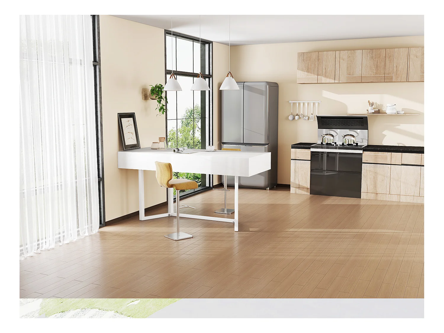 Bureau 120x55x76cm - design rabattable - avec prise - MDF - Blanc