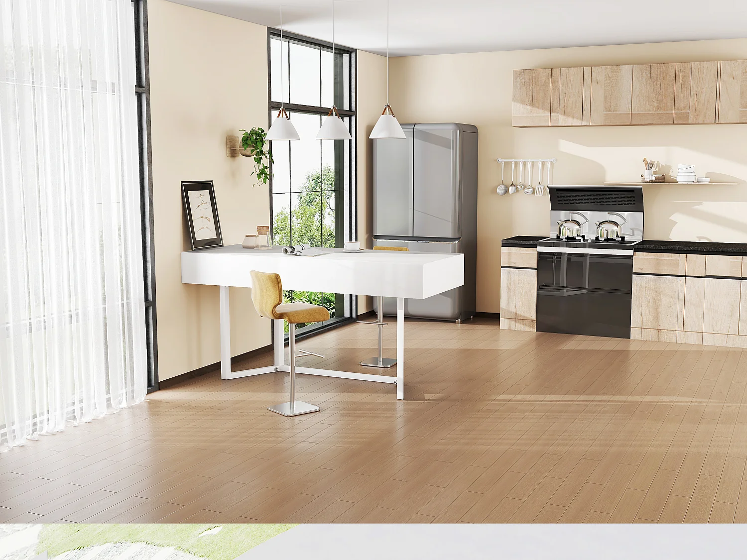 Bureau 120x55x76cm - design rabattable - avec prise - MDF - Blanc