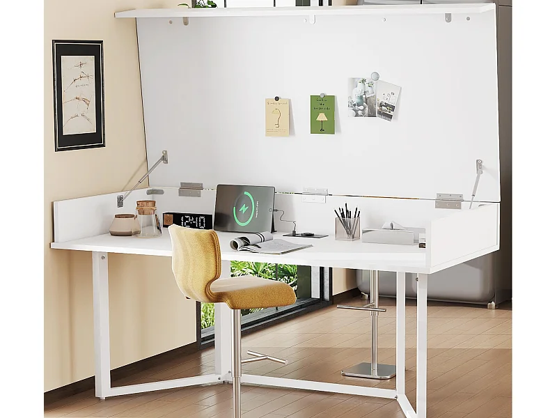 Schreibtisch 120×55×76 cm - klappbares Design - mit Steckdose - MDF - weiß