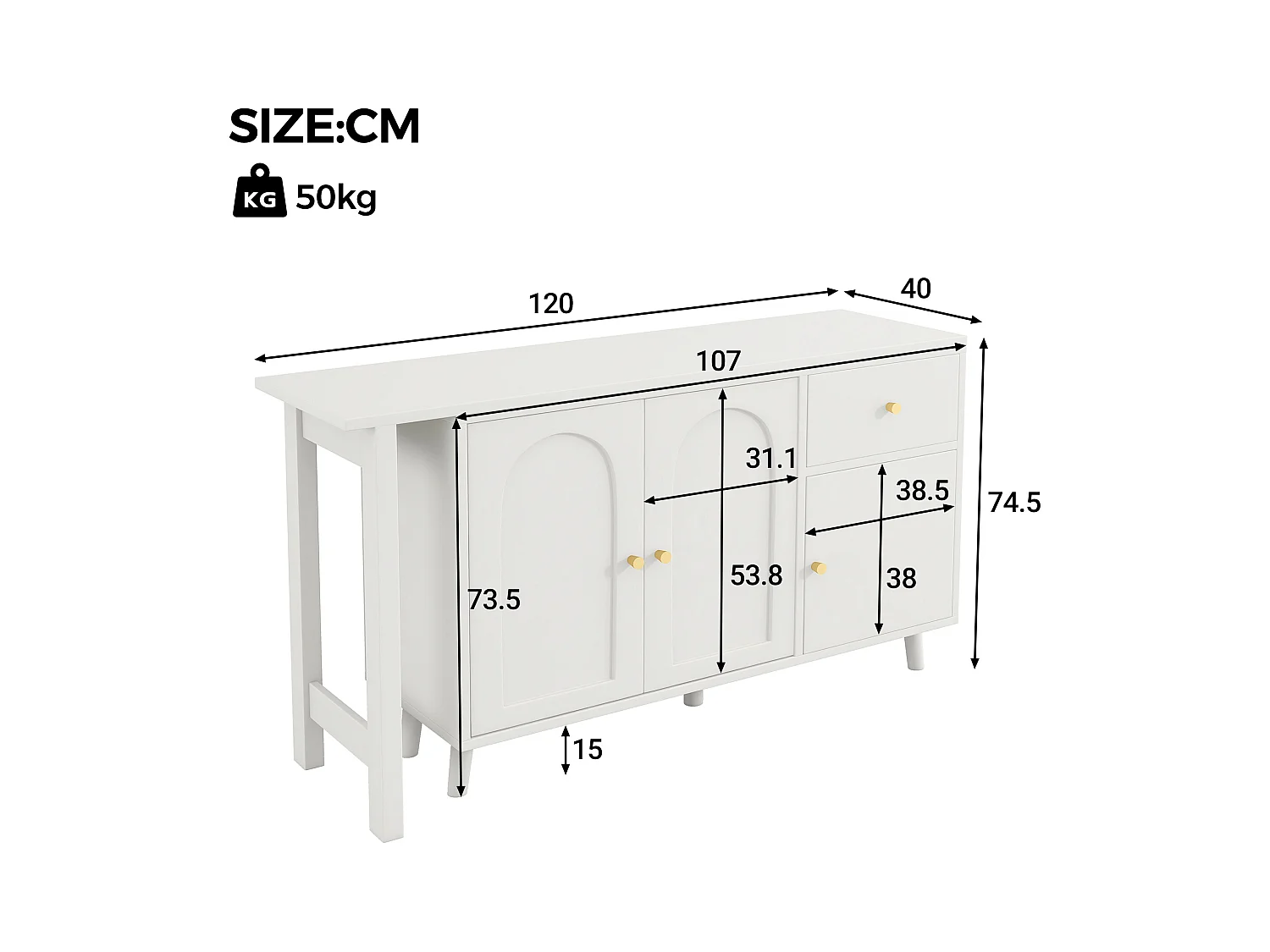 Bureau 2 en 1 120x40x74.5cm - Pivotant à 360° - 3 portes 1 tiroir - Certifié FSC - Blanc