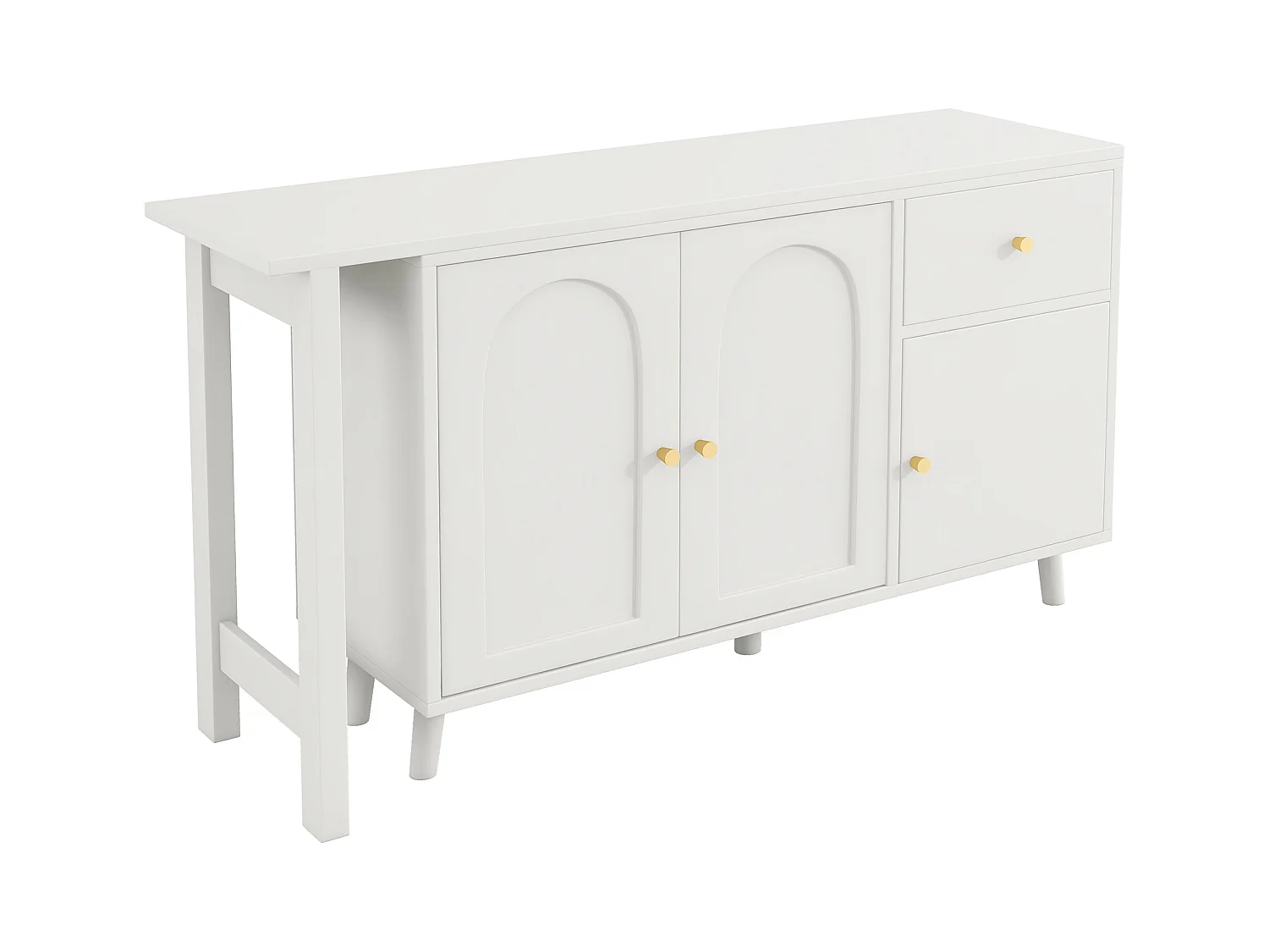 Bureau 2 en 1 120x40x74.5cm - Pivotant à 360° - 3 portes 1 tiroir - Certifié FSC - Blanc