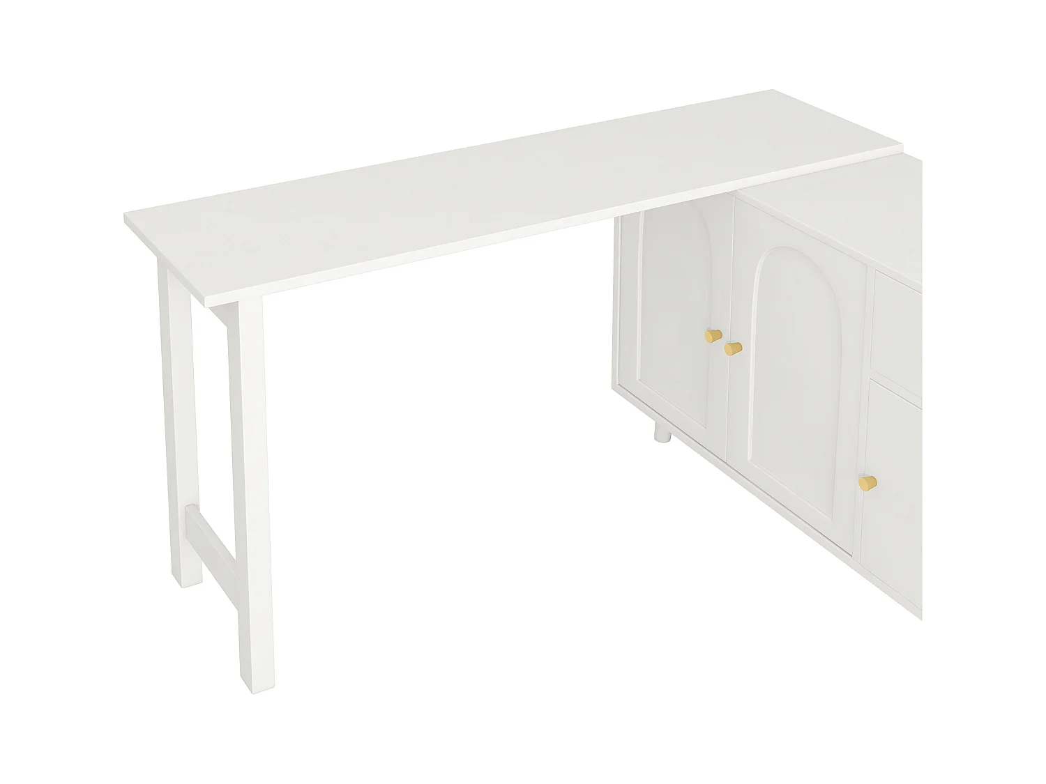 Bureau 2 en 1 120x40x74.5cm - Pivotant à 360° - 3 portes 1 tiroir - Certifié FSC - Blanc