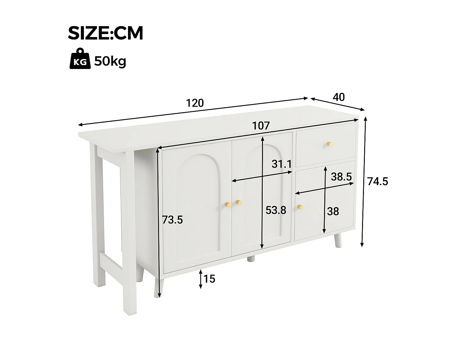 2-in-1 Schreibtisch 120×40×74,5 cm - 360° drehbar - 3 Türen und 1 Schublade - FSC-zertifiziert - weiß